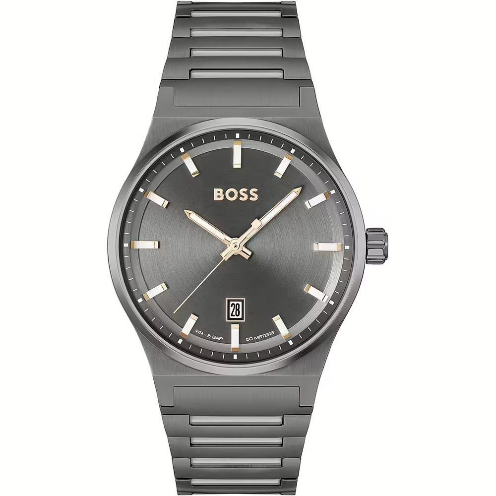 Graue elegante Uhr mit Edelstahlarmband