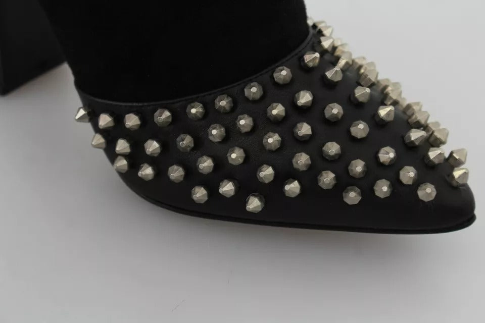 Schwarze genietete Ankle Boots mit Absatz