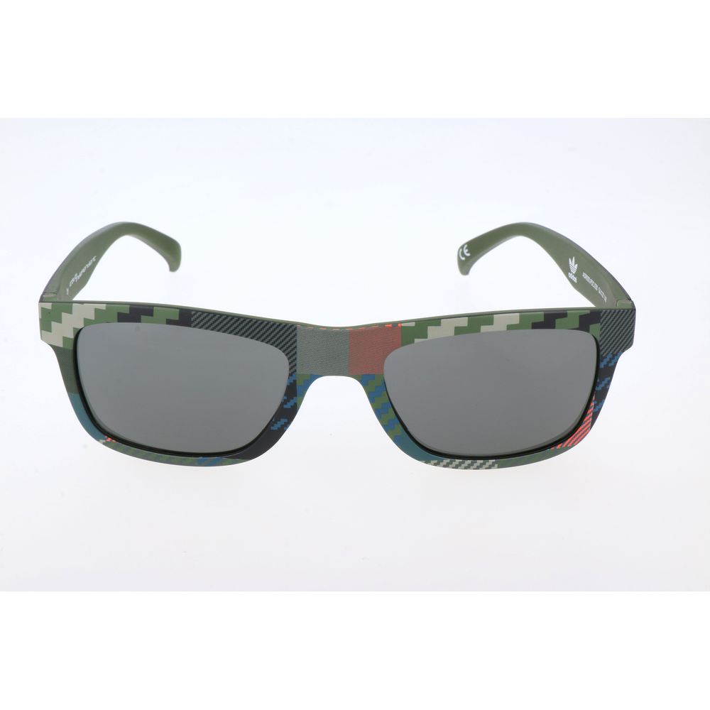 Schwarz-grüne synthetische Tarn-Sonnenbrille mit roter verspiegelter Linse