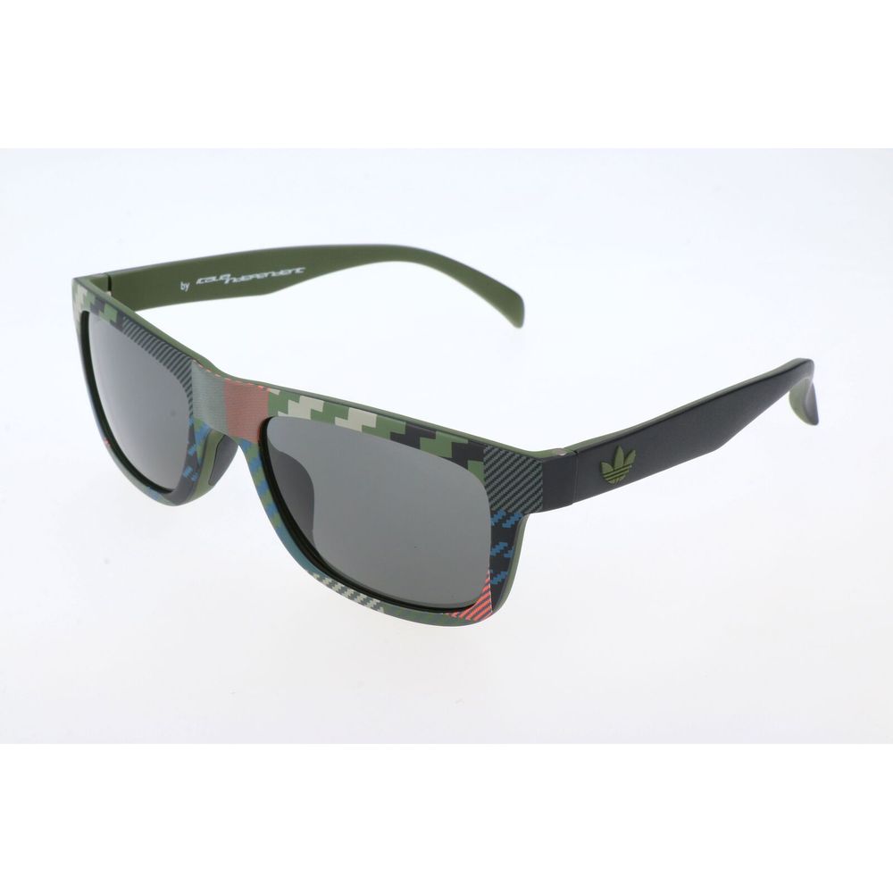 Schwarz-grüne synthetische Tarn-Sonnenbrille mit roter verspiegelter Linse
