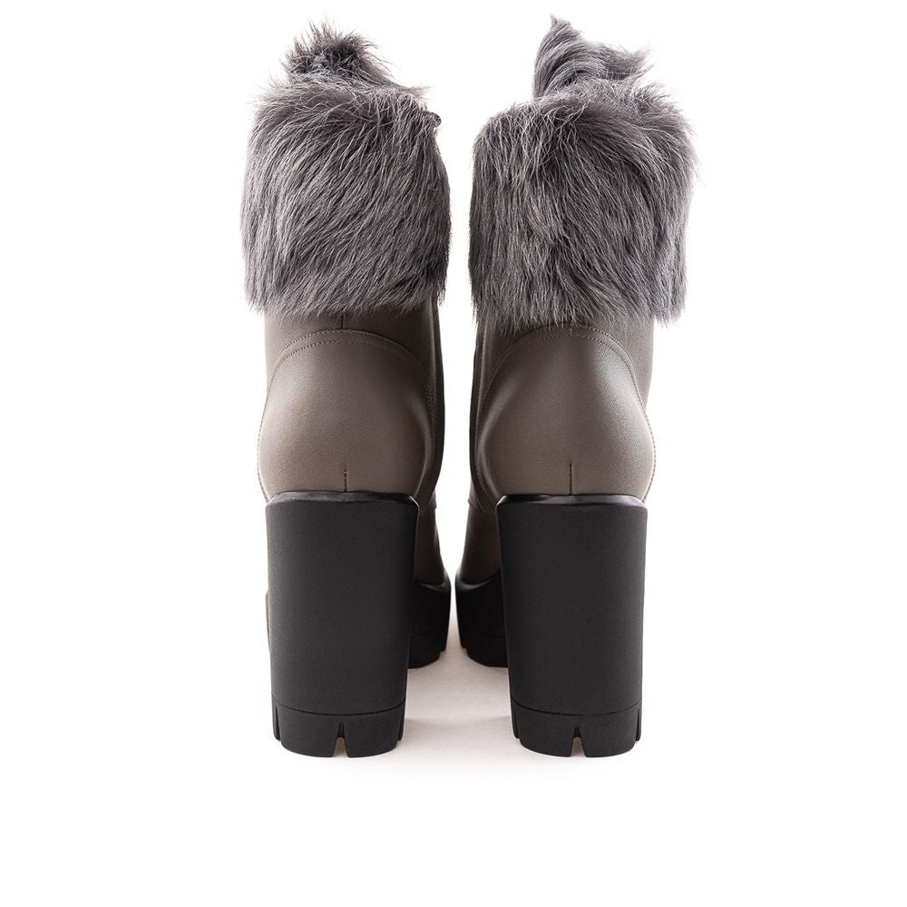 Taupe Leather Combat Boots with Lace-Up Detail