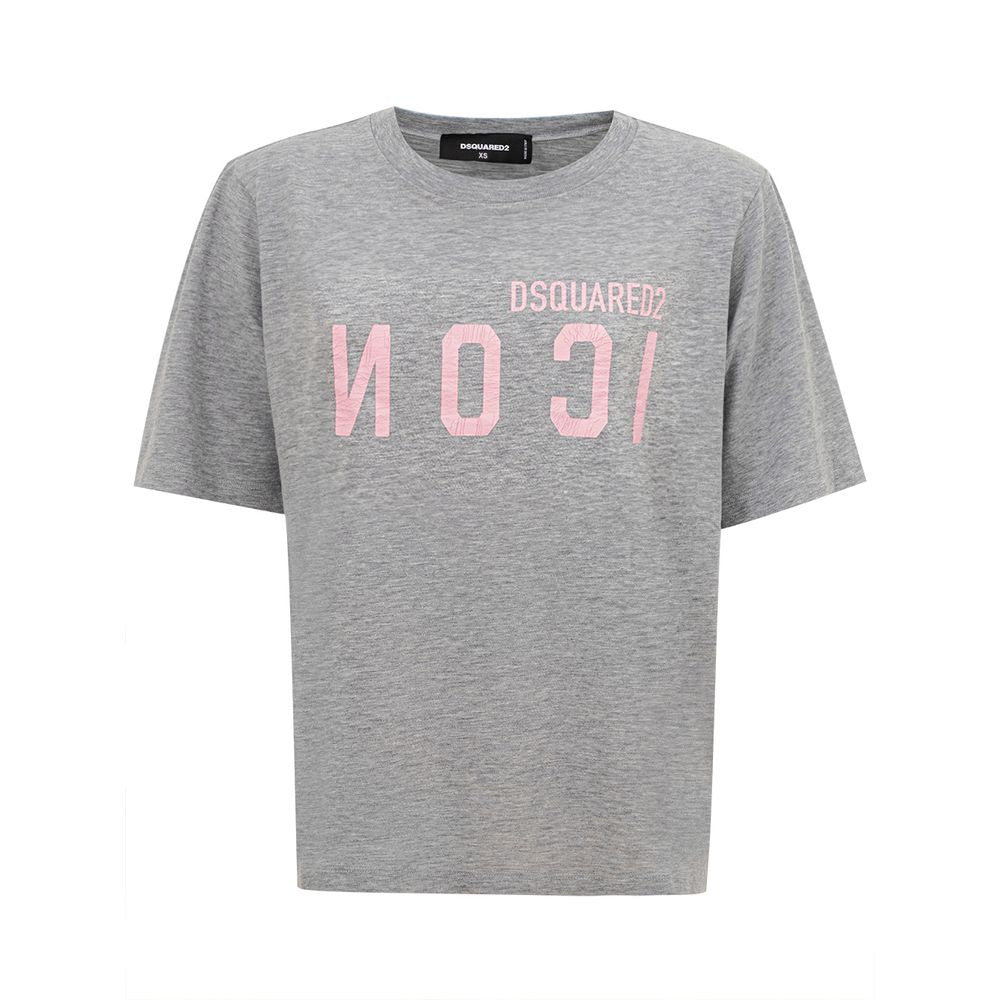 Grey Cotton T-Shirt with Pink Dsquared2 Icon Logo