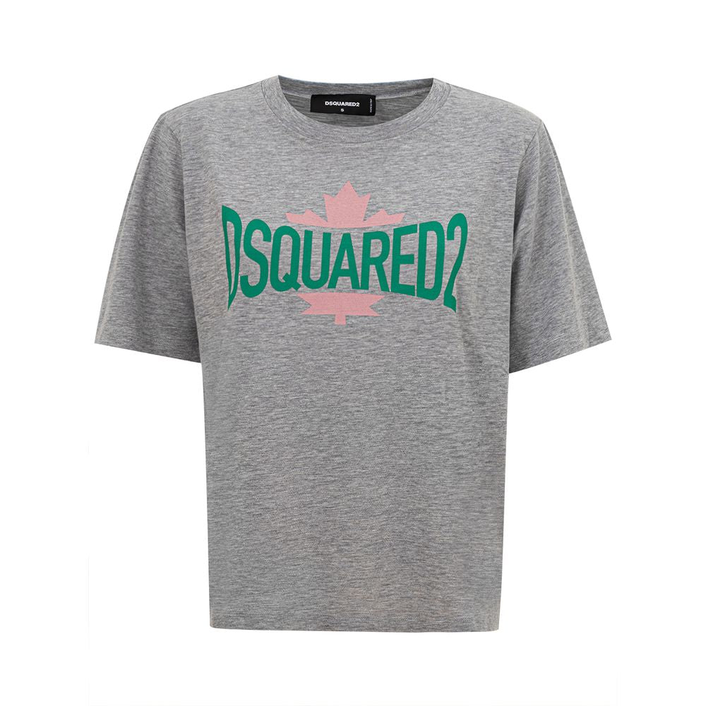Gray Cotton T-Shirt with Contrasting Logo Print