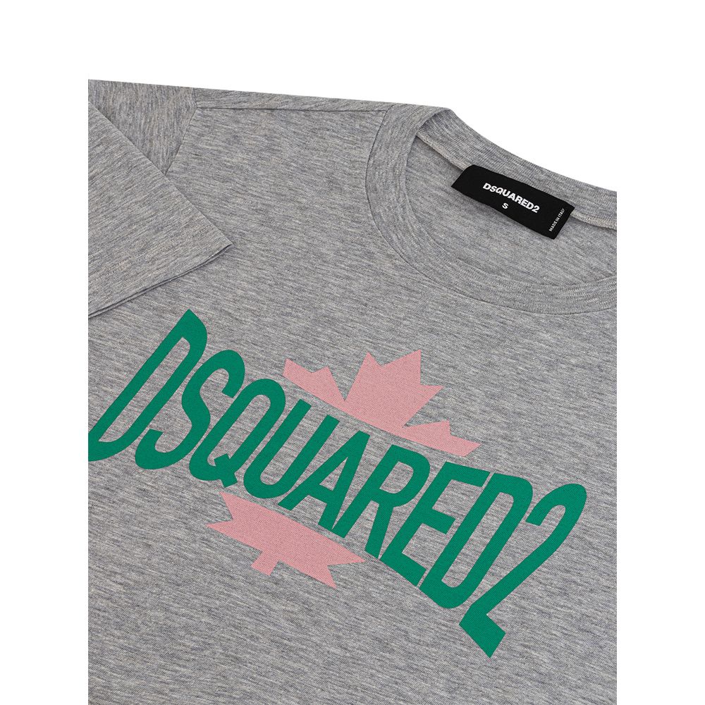 Gray Cotton T-Shirt with Contrasting Logo Print