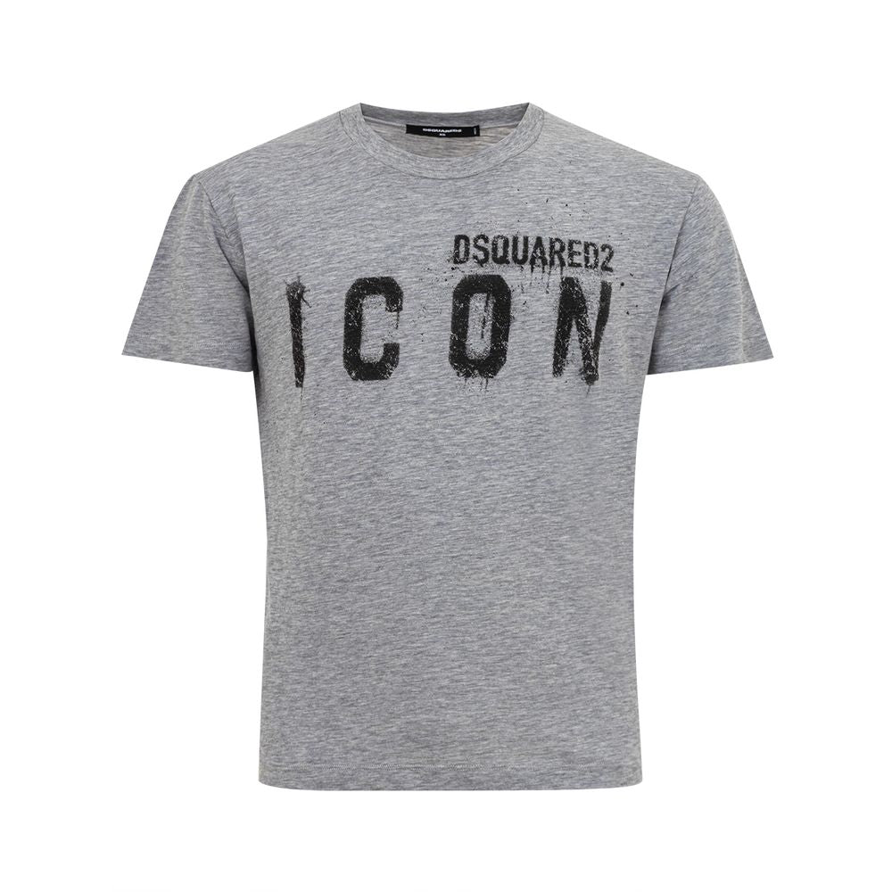 Grey Cotton T-Shirt with Black Logo Print