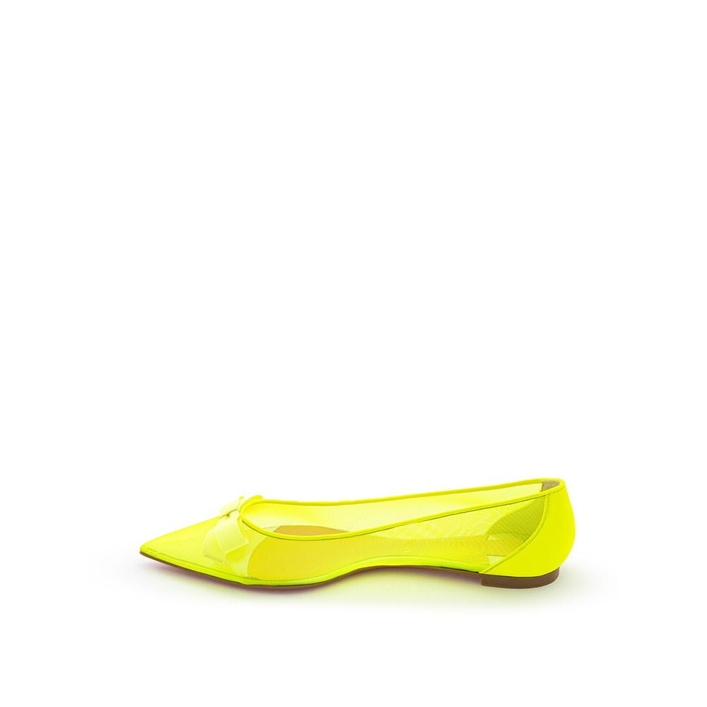 Yellow Leather Ballet Flats with Pointed Toe and Bow