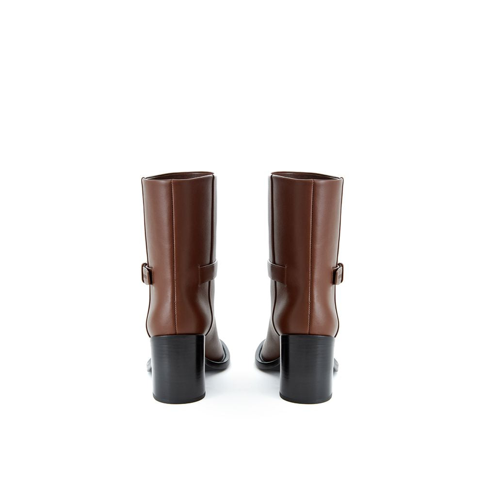 Braune Leder-Stiefeletten mit Schnallenriemen