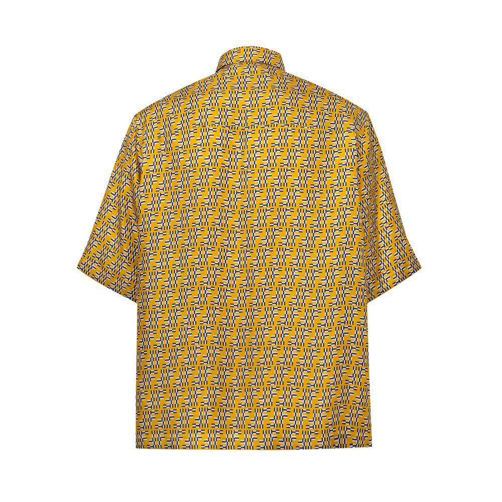 Yellow Silk Short Sleeve Shirt with Fendi Labyrinth Print
