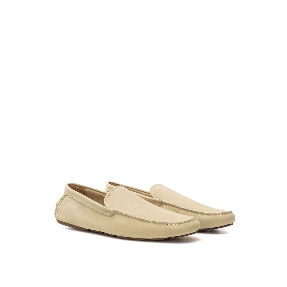 Beige Leather Loafer with Non-Slip Rubber Sole