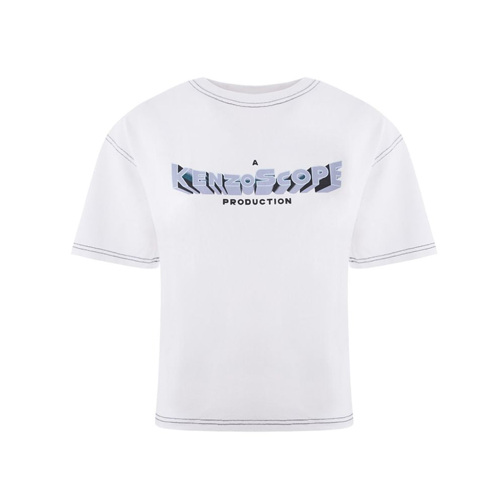 White Cotton T-Shirt with KenzoScope Print