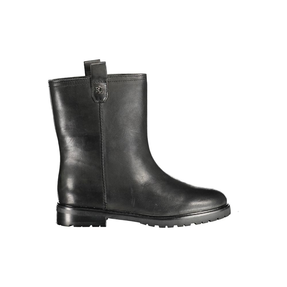 Nero Leather Ankle Boot with Logo Detail