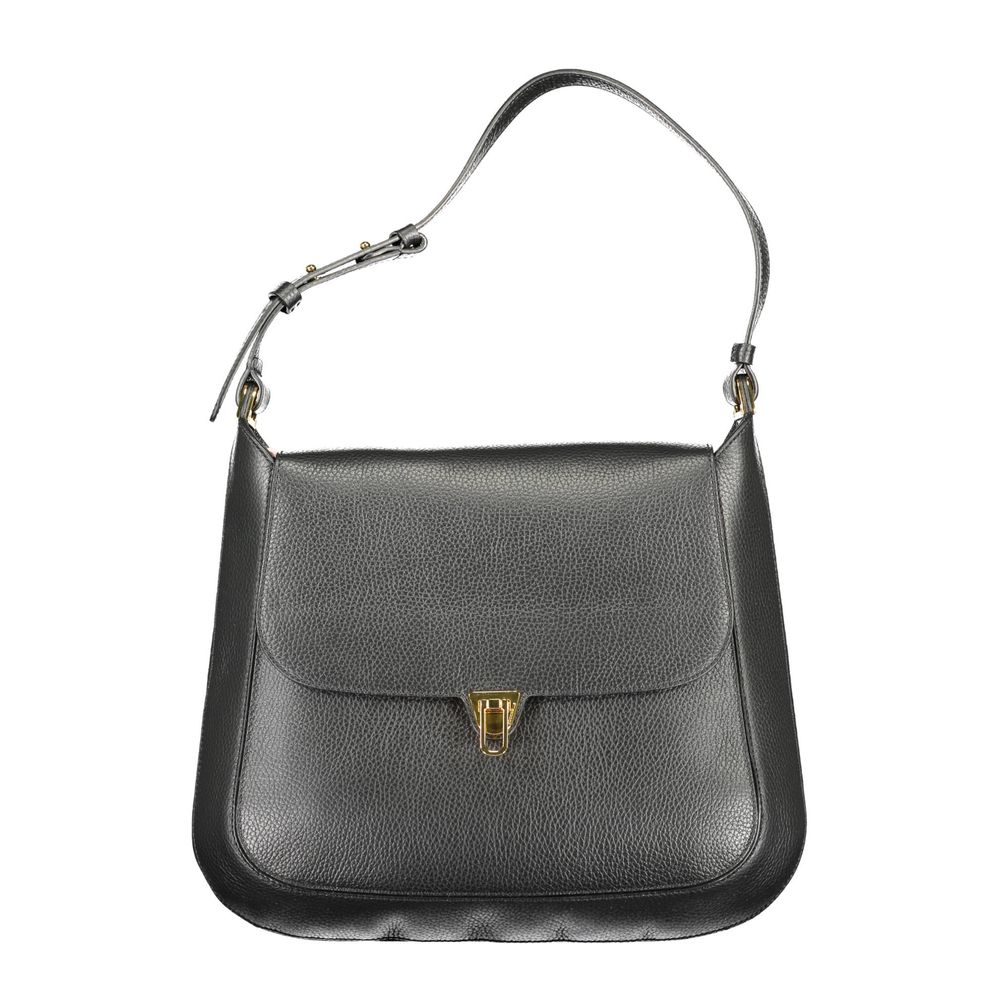 Schwarze Lederhandtasche mit verstellbarem Schulterriemen