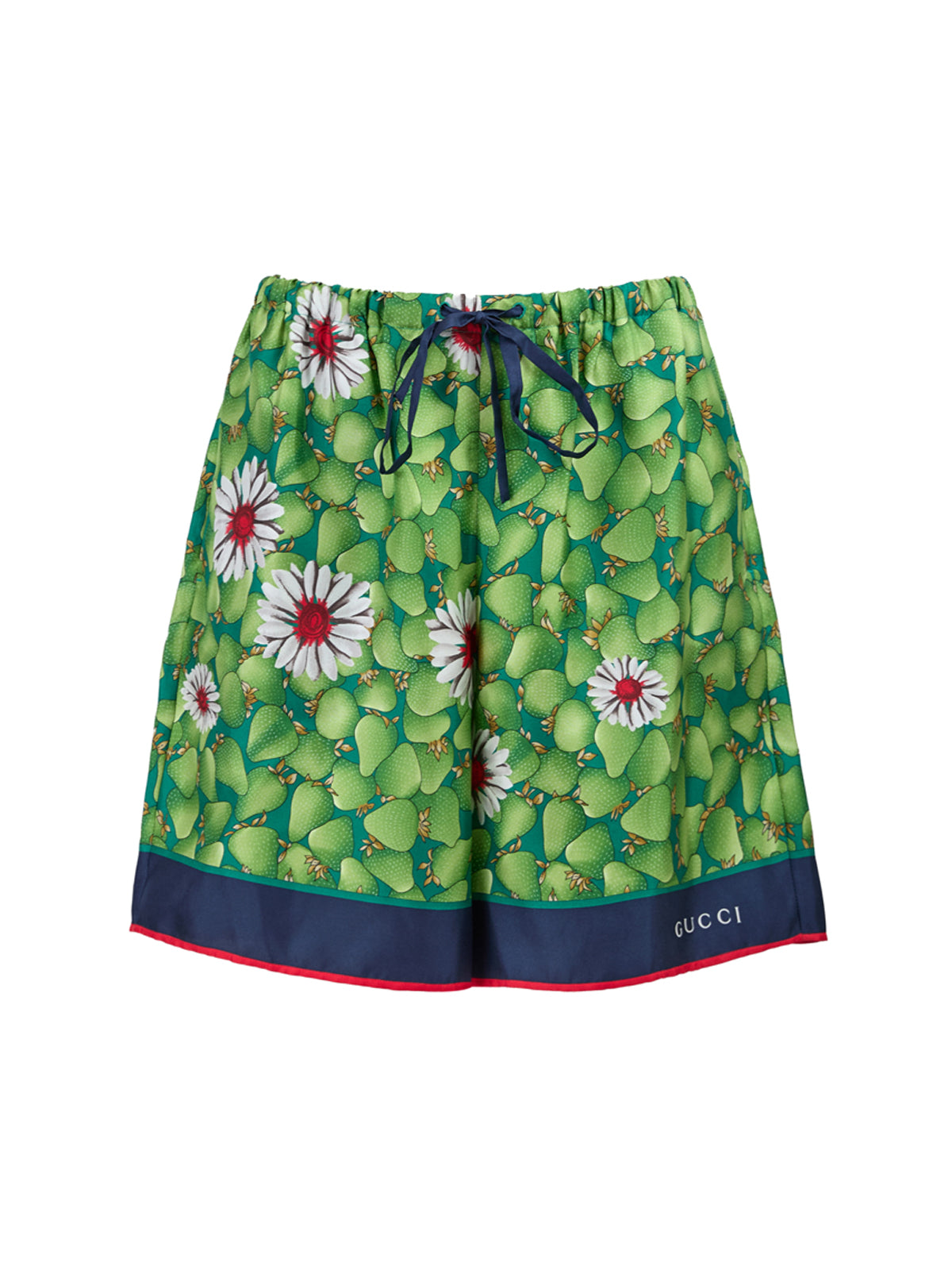 Green Silk Shorts with Flower Print