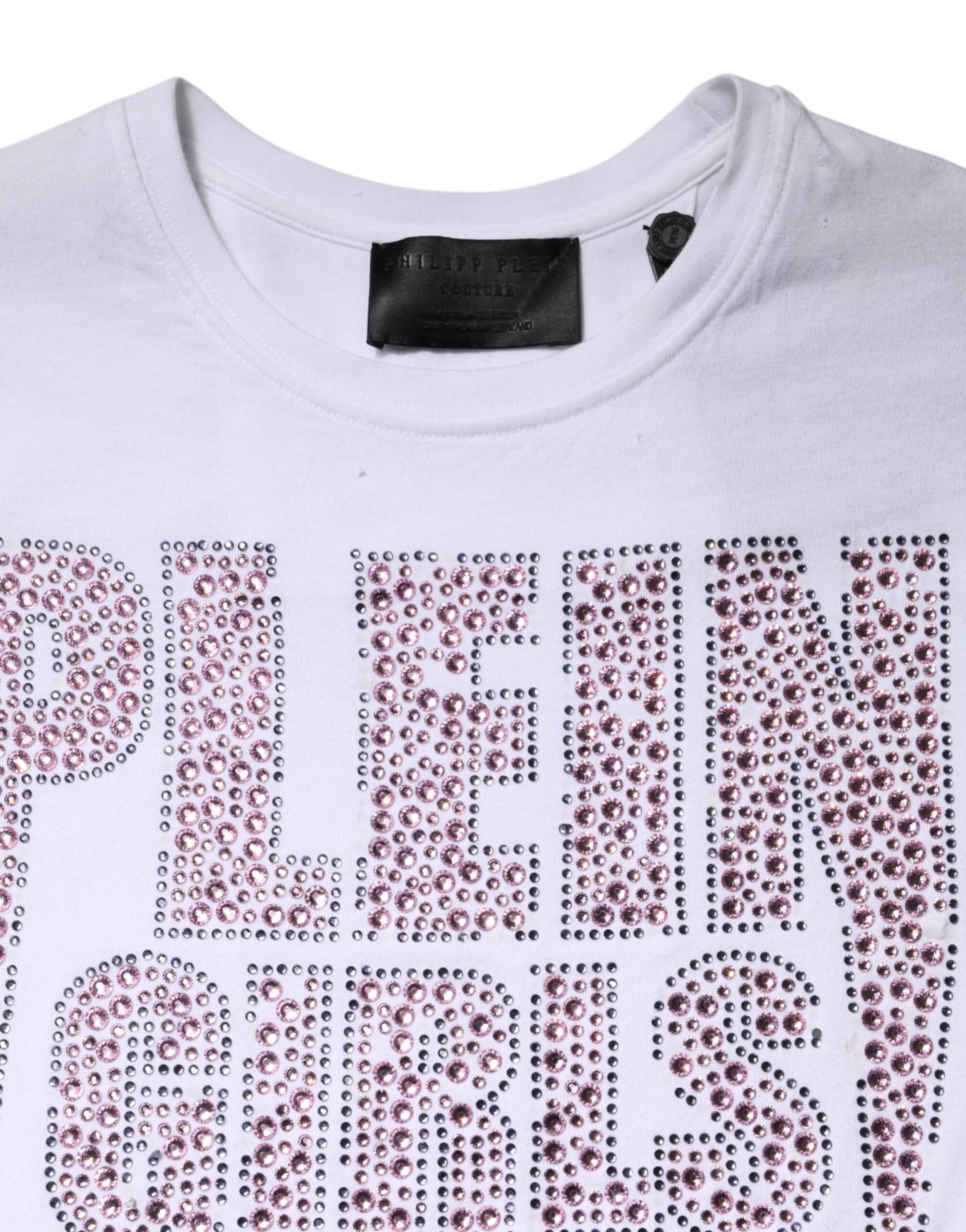 T-shirt blanc à manches courtes et col rond orné