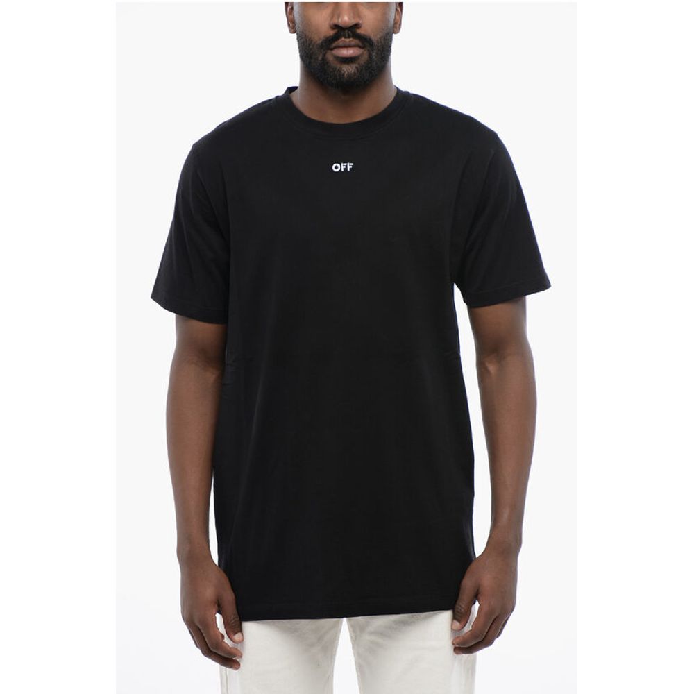 Schwarzes Baumwoll-T-Shirt mit Rundhalsausschnitt und Pfeil-Stickerei