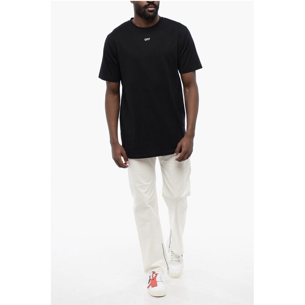 T-shirt noir en coton à col rond avec motif flèche