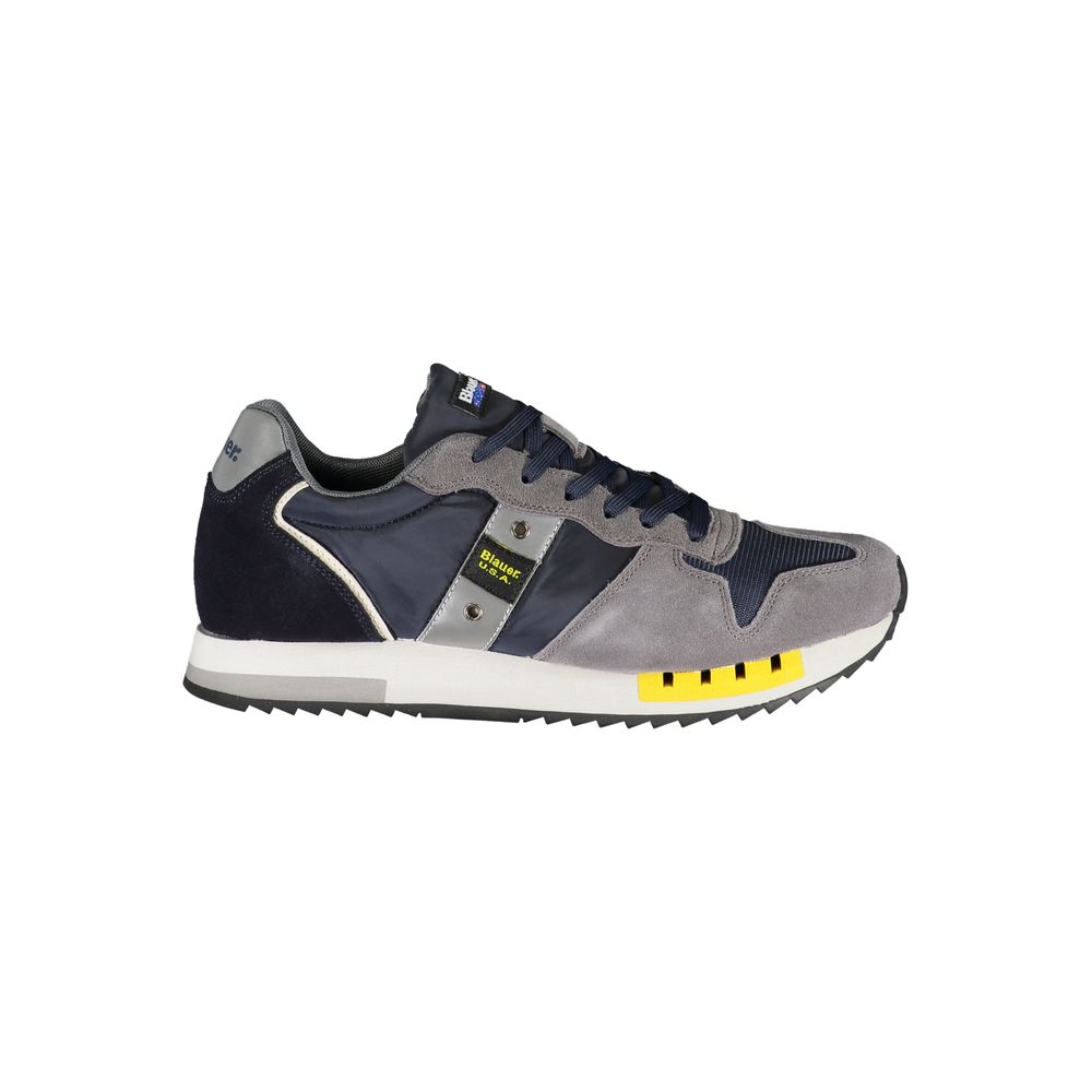 Blaue Leder-Sneaker mit geprägtem Logo-Detail