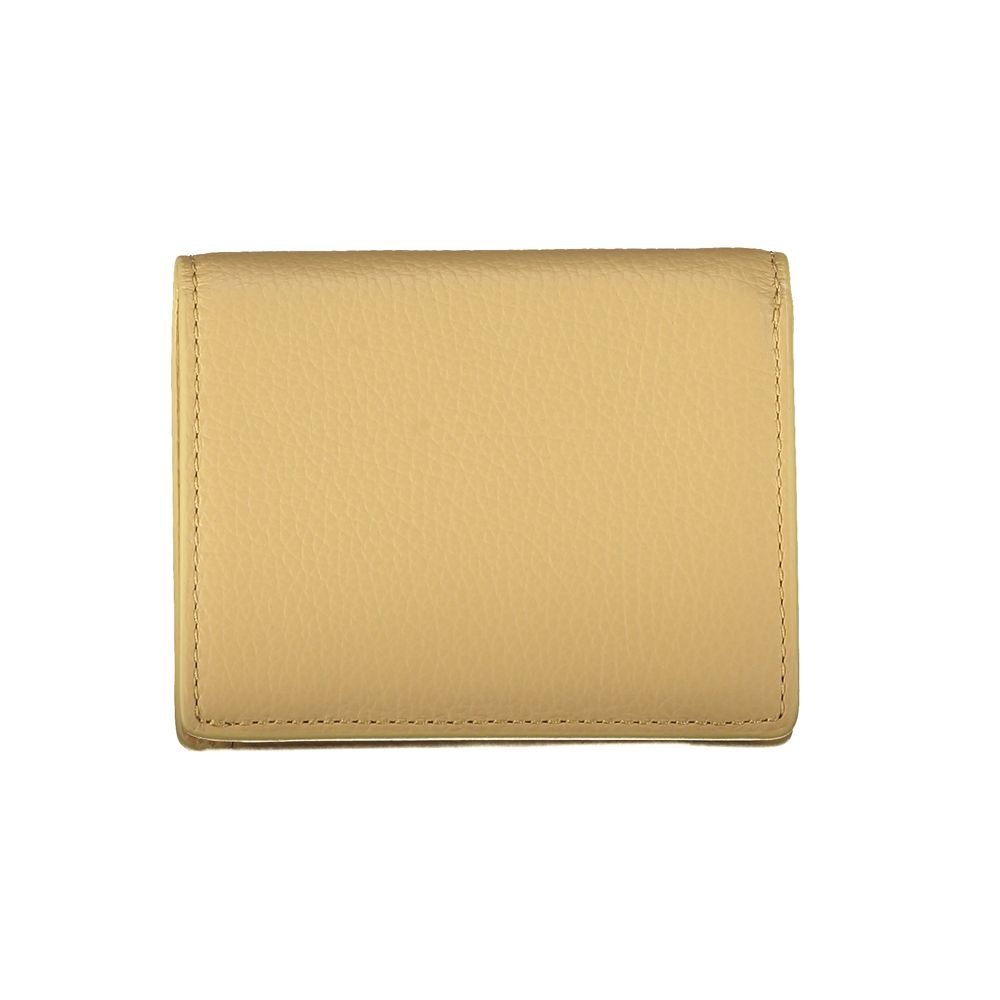 Beige Ledergeldbörse mit zwei Fächern und Münzfach
