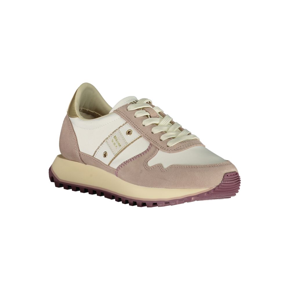 White Leather and Synthetic Women’s Sneakers with Print Detail