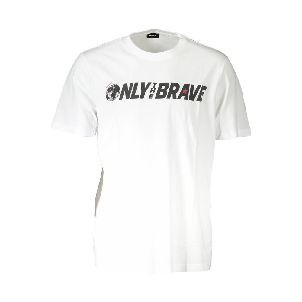 White Cotton T-Shirt with Signature Logo by DIESEL