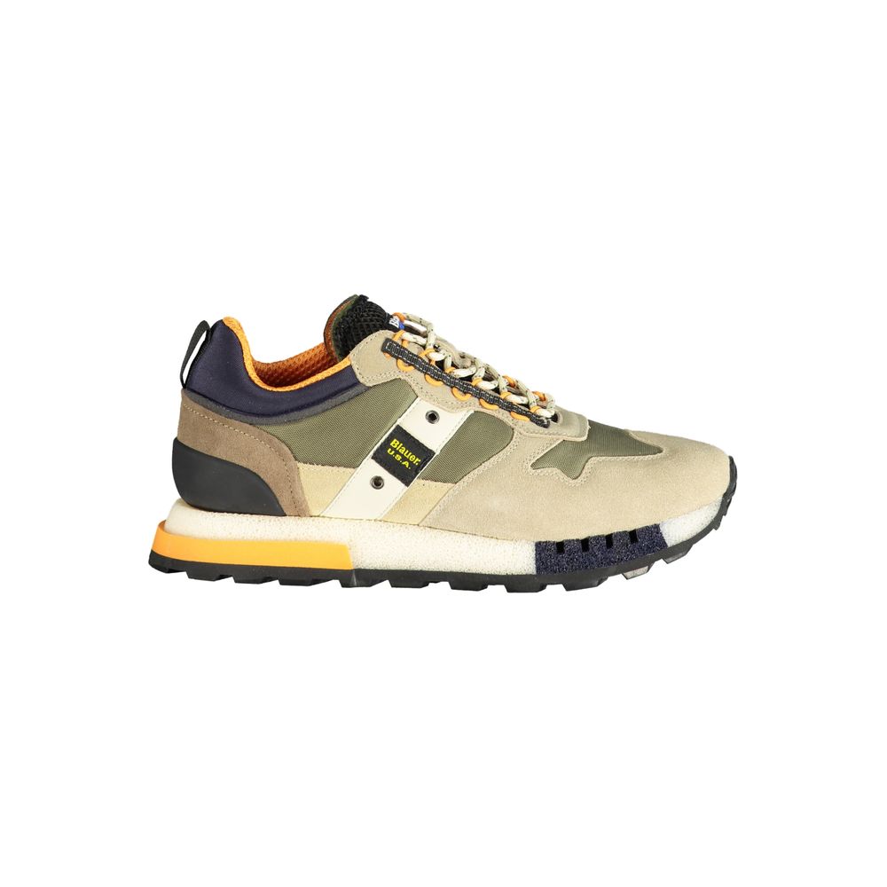 Green Synthetic Leather Men’s Sneakers with Removable Footbed