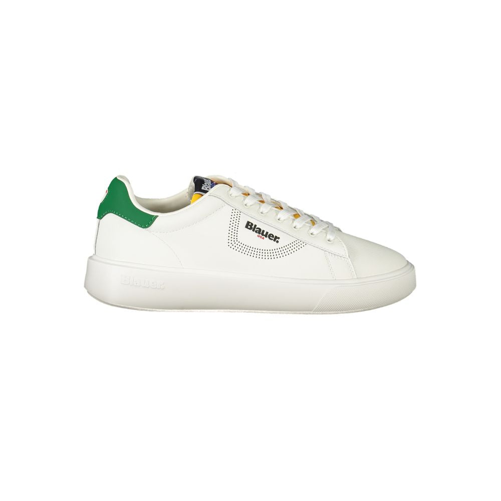 Weißer Herren-Sneaker aus Synthetik-Leder mit grünen Details