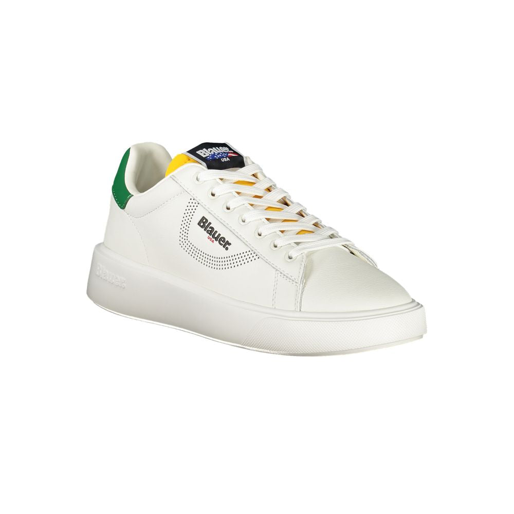Weißer Herren-Sneaker aus Synthetik-Leder mit grünen Details