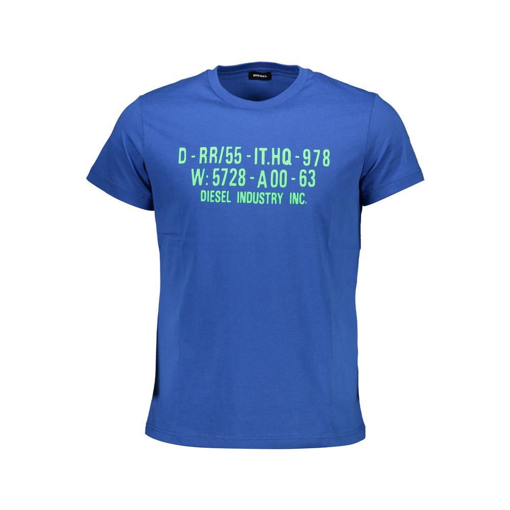 Blue Cotton Men’s T-Shirt with Diesel Logo Print