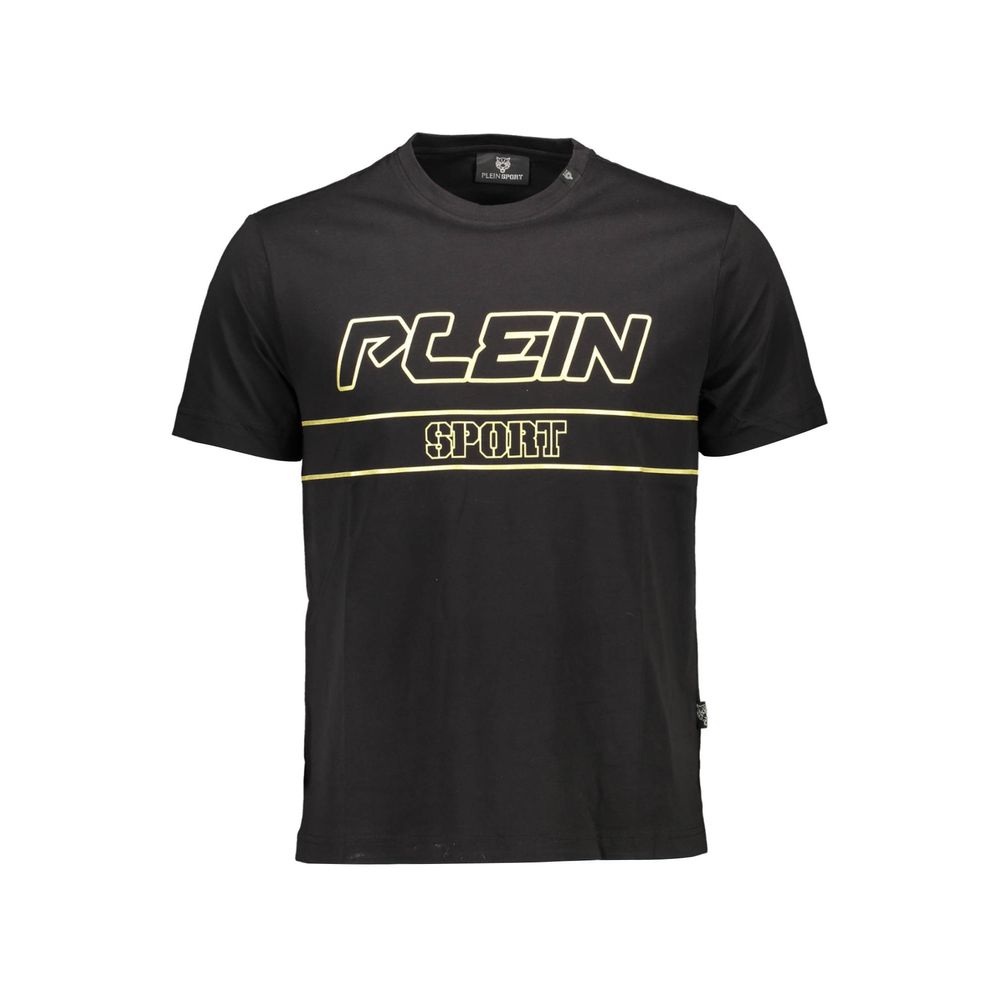 Schwarzes Baumwoll-T-Shirt mit großem PLEIN SPORT Logo