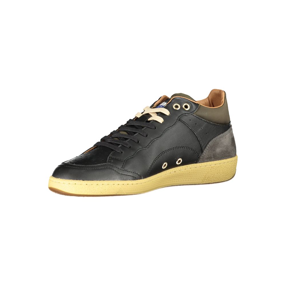 Schwarze Leder-Sneaker mit kontrastierenden Details