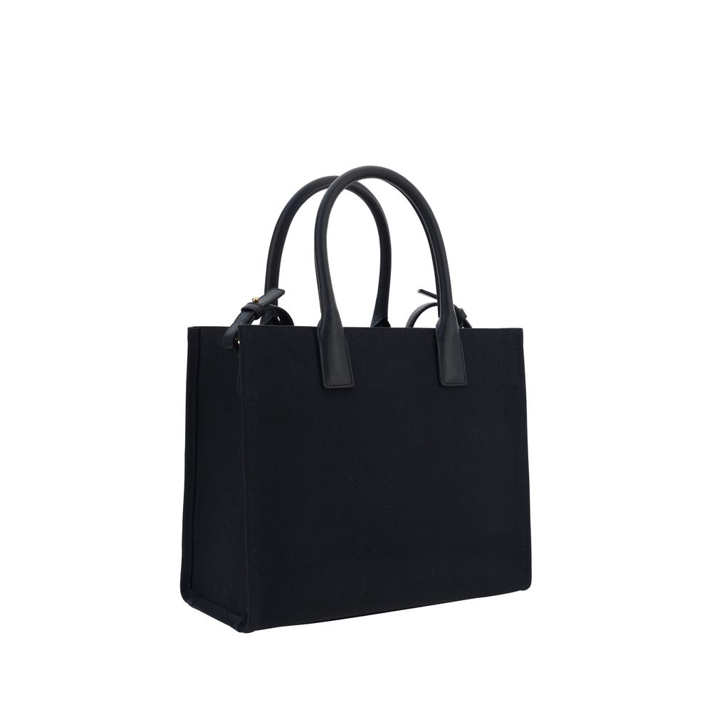 Black Cotton Shoulder Bag with Leather Handles by Versace