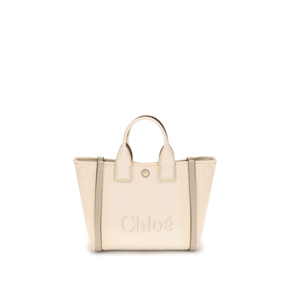 Beige Cotton Tote Bag with Leather Details by Chloé