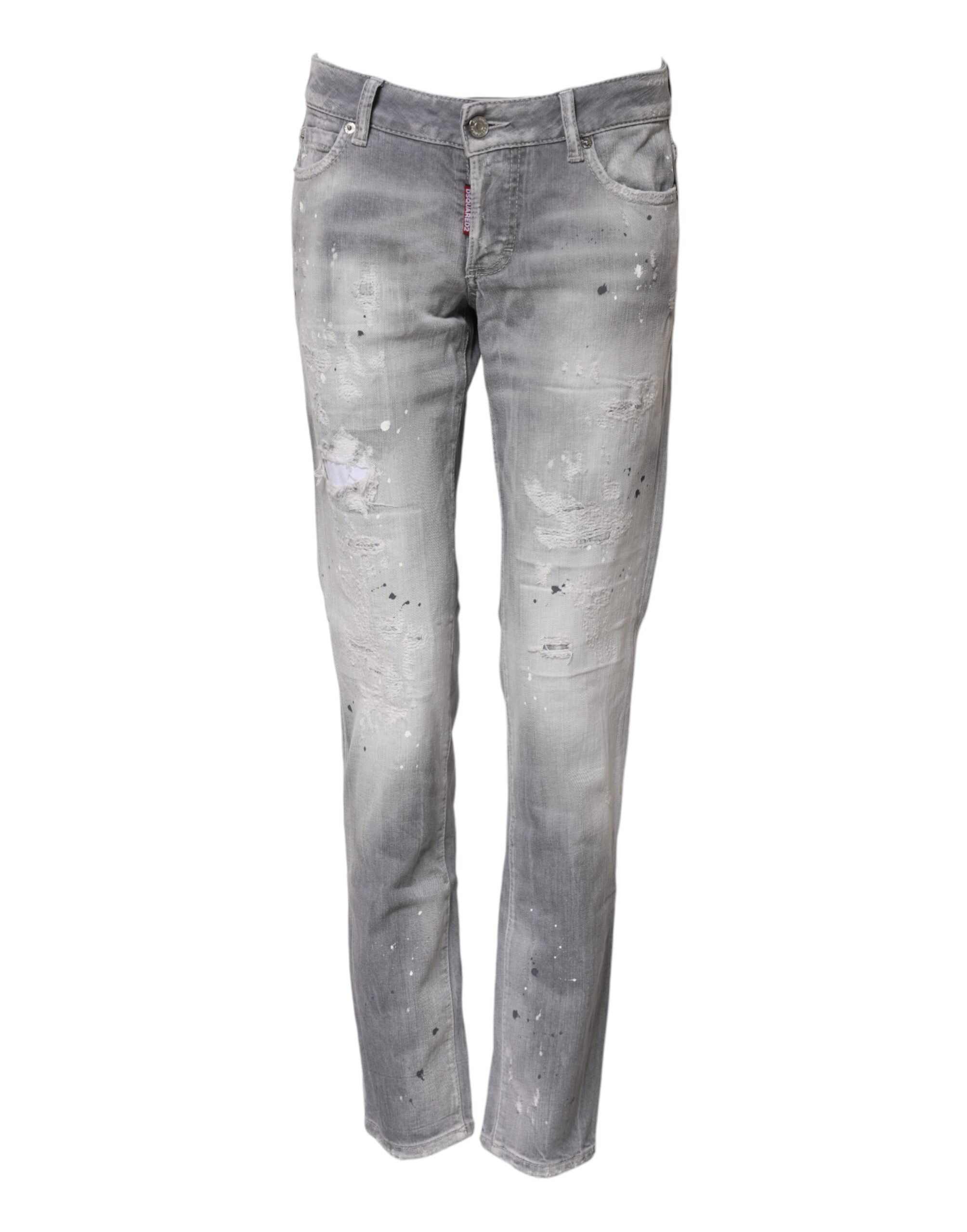 Jean en denim gris délavé taille mi-haute fuselée