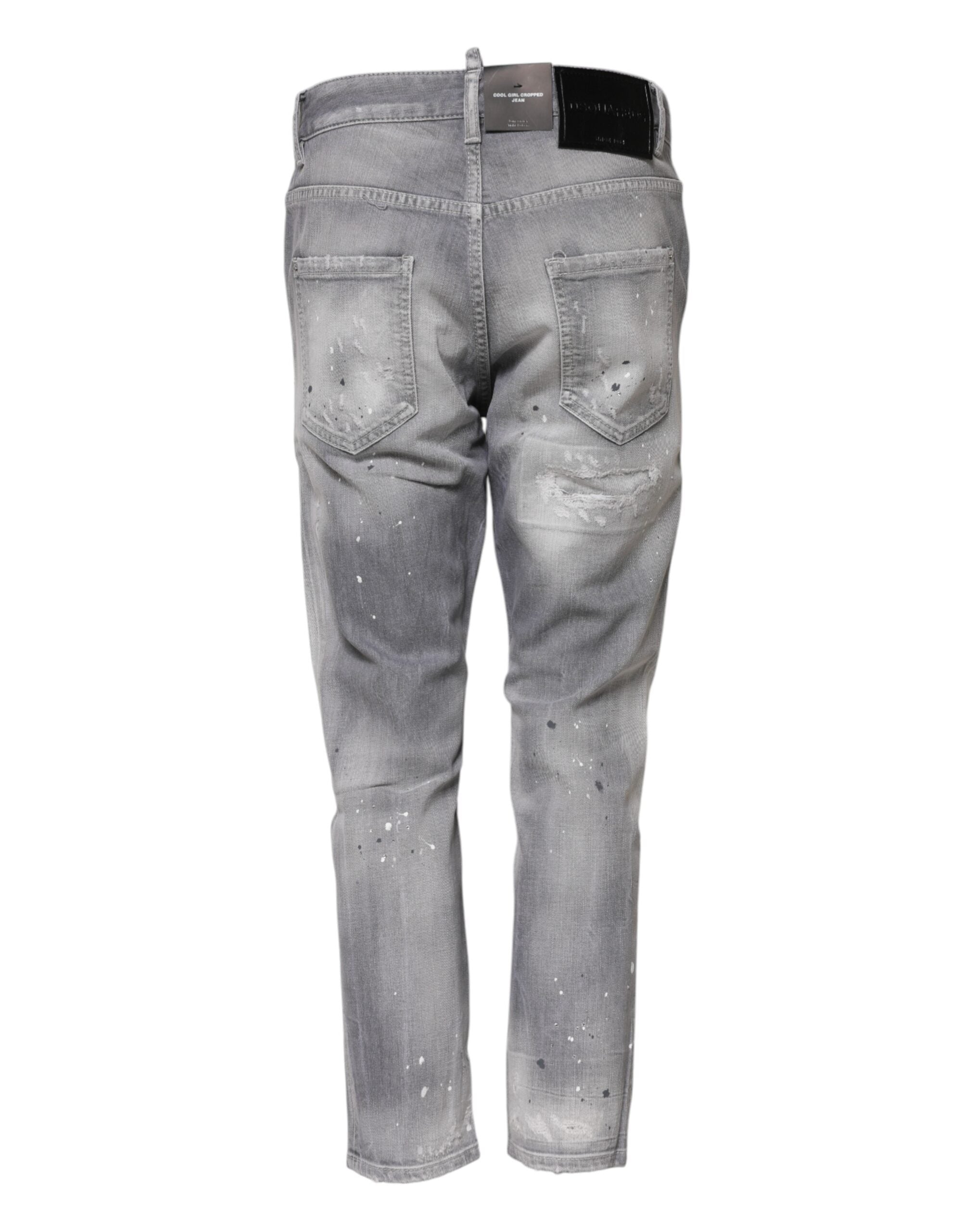 Graue Tapered Jeans aus Baumwolle mit mittlerer Bundhöhe