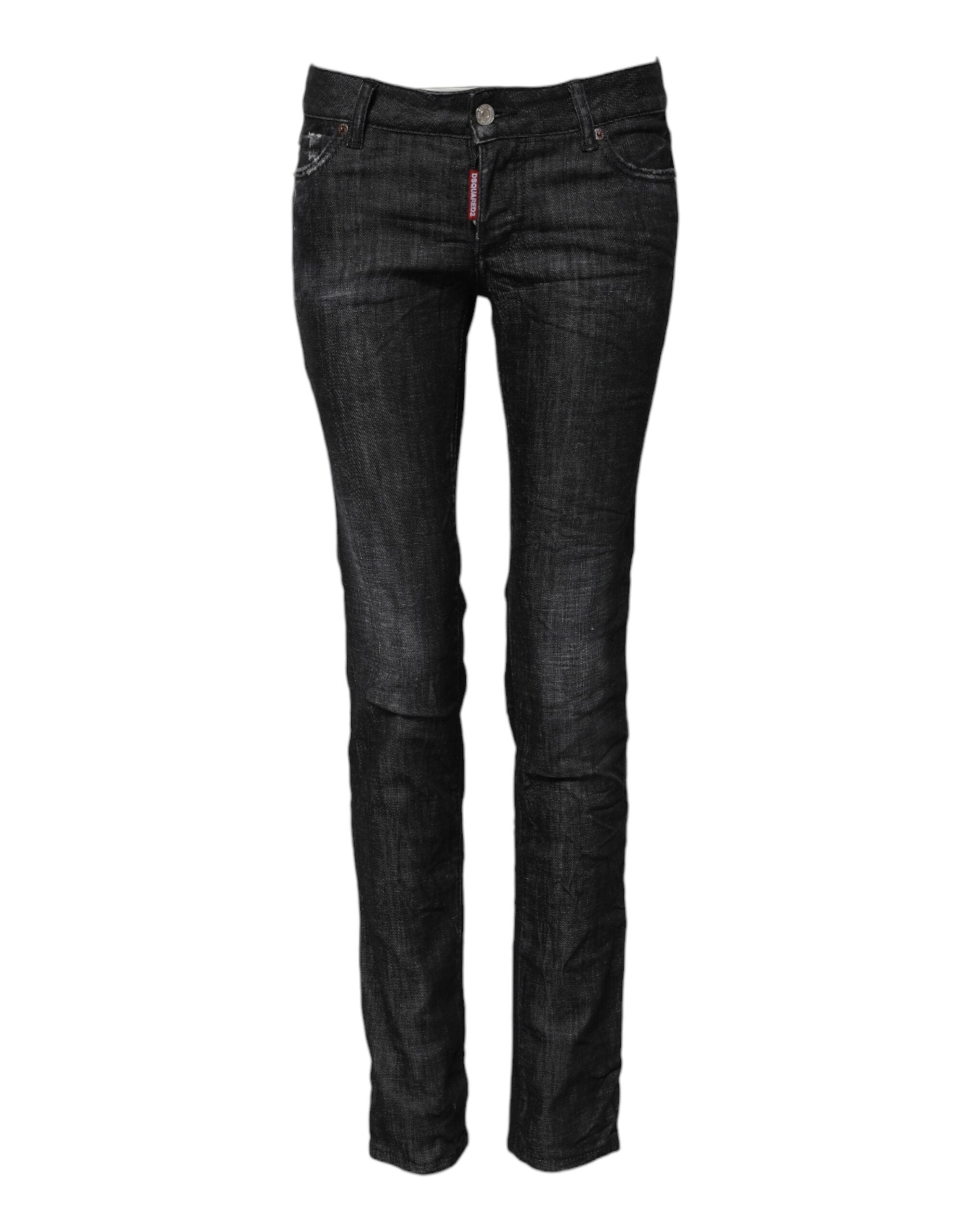 Schwarze Low Waist Skinny Jeans aus Baumwolle von DSQUARED2