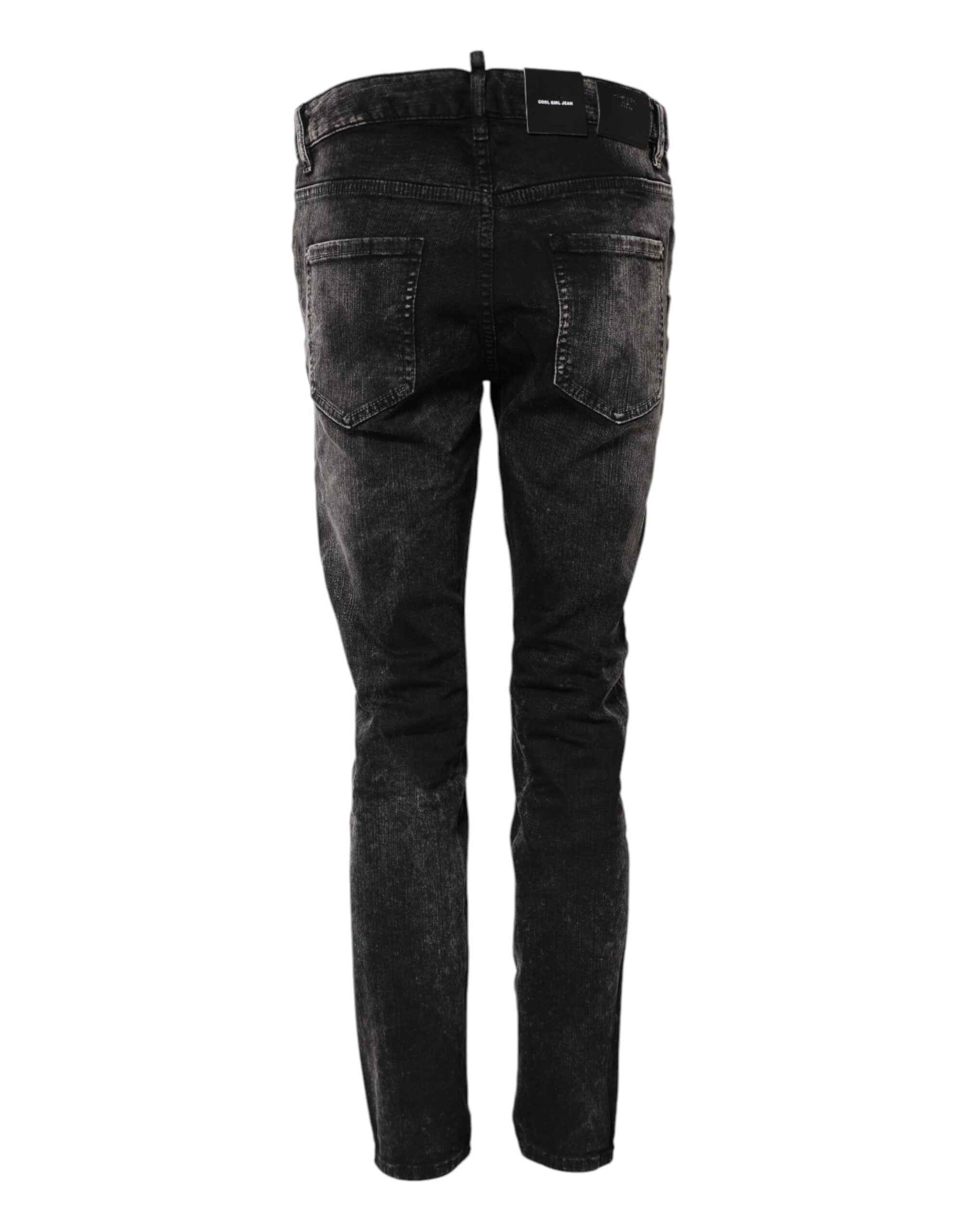 Jean en denim noir délavé taille mi-haute fuselée