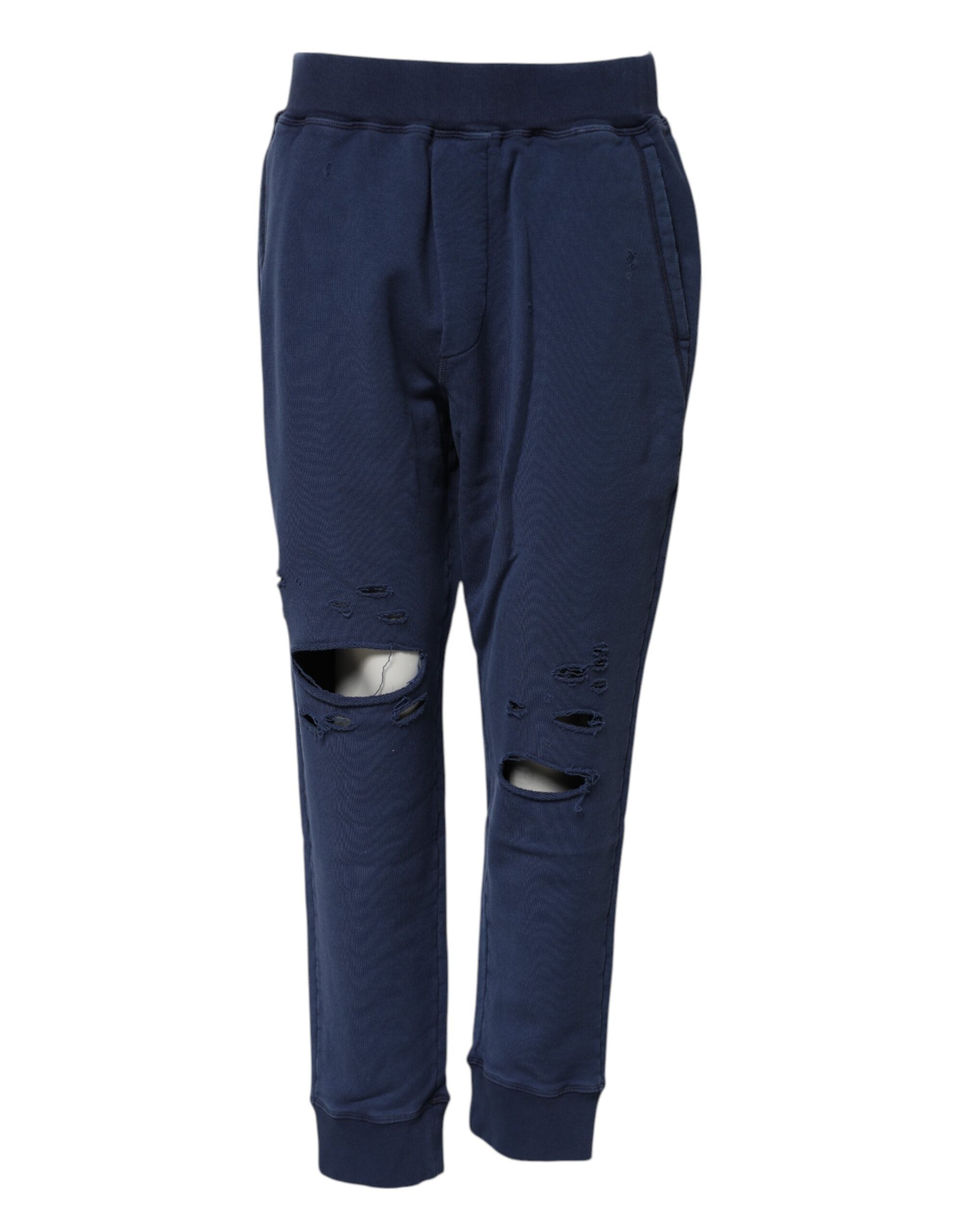 Blaue Jogginghose aus Baumwolle mit mittlerer Bundhöhe
