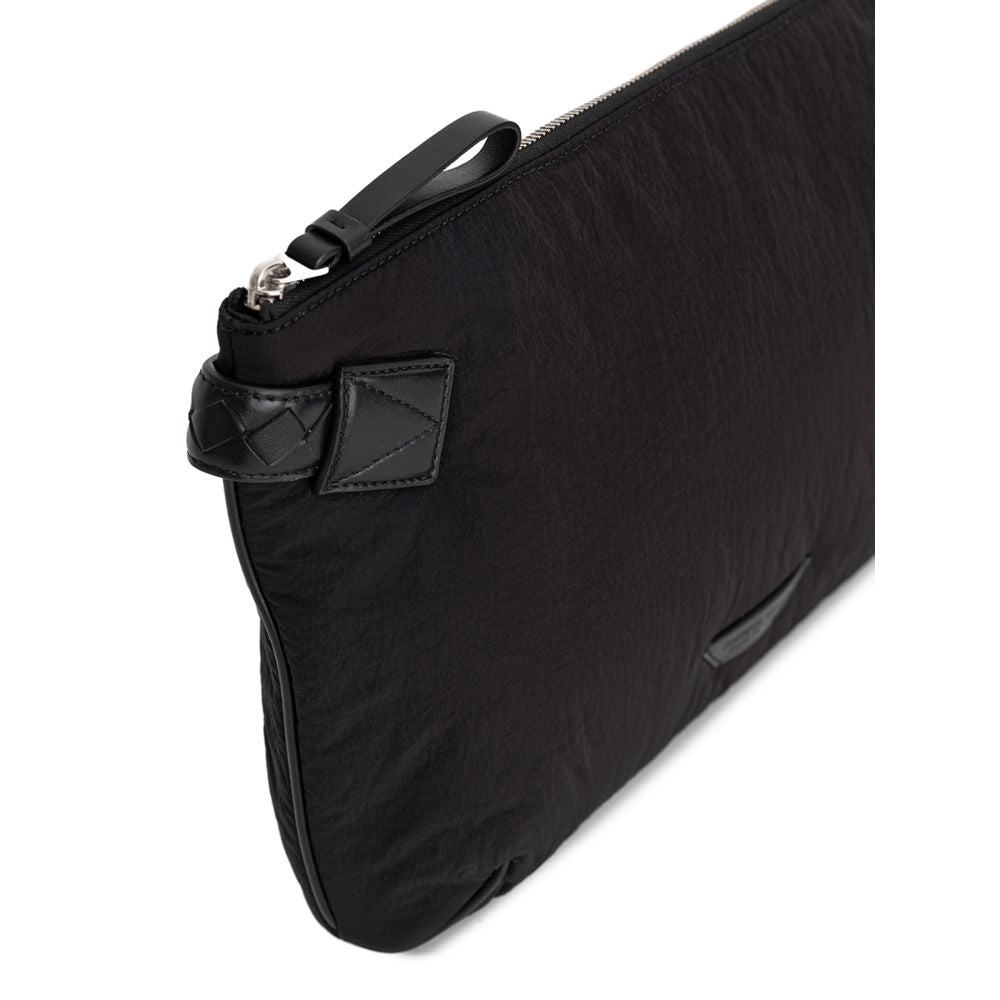 Black Synthetic Clutch Bag with Leather Handle