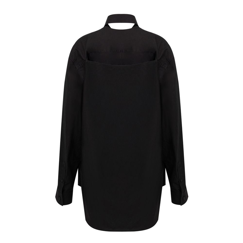 Schwarzes Baumwollhemdkleid mit schwebendem Effekt