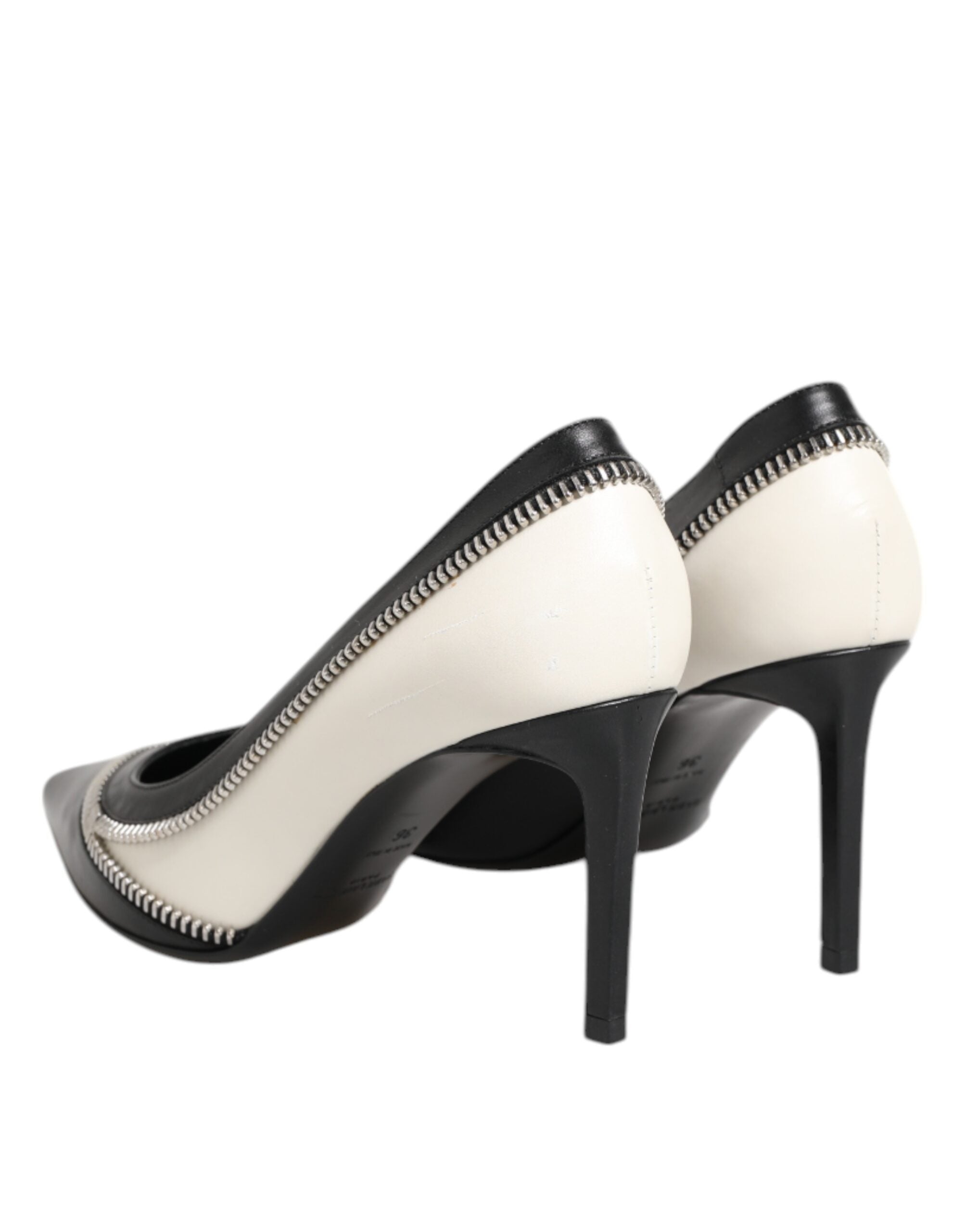 White Black Leather Stiletto Heels by Saint Laurent