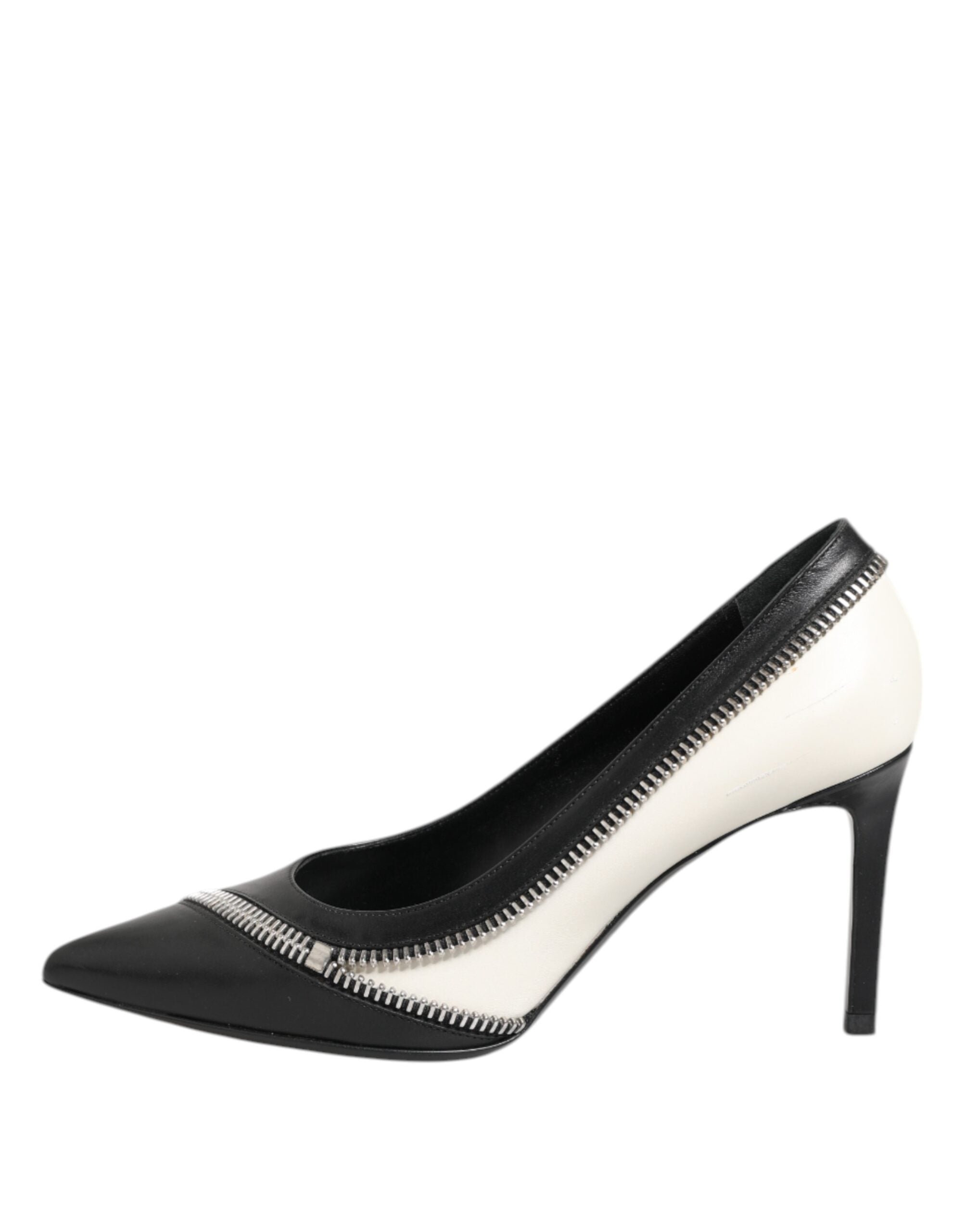 White Black Leather Stiletto Heels by Saint Laurent