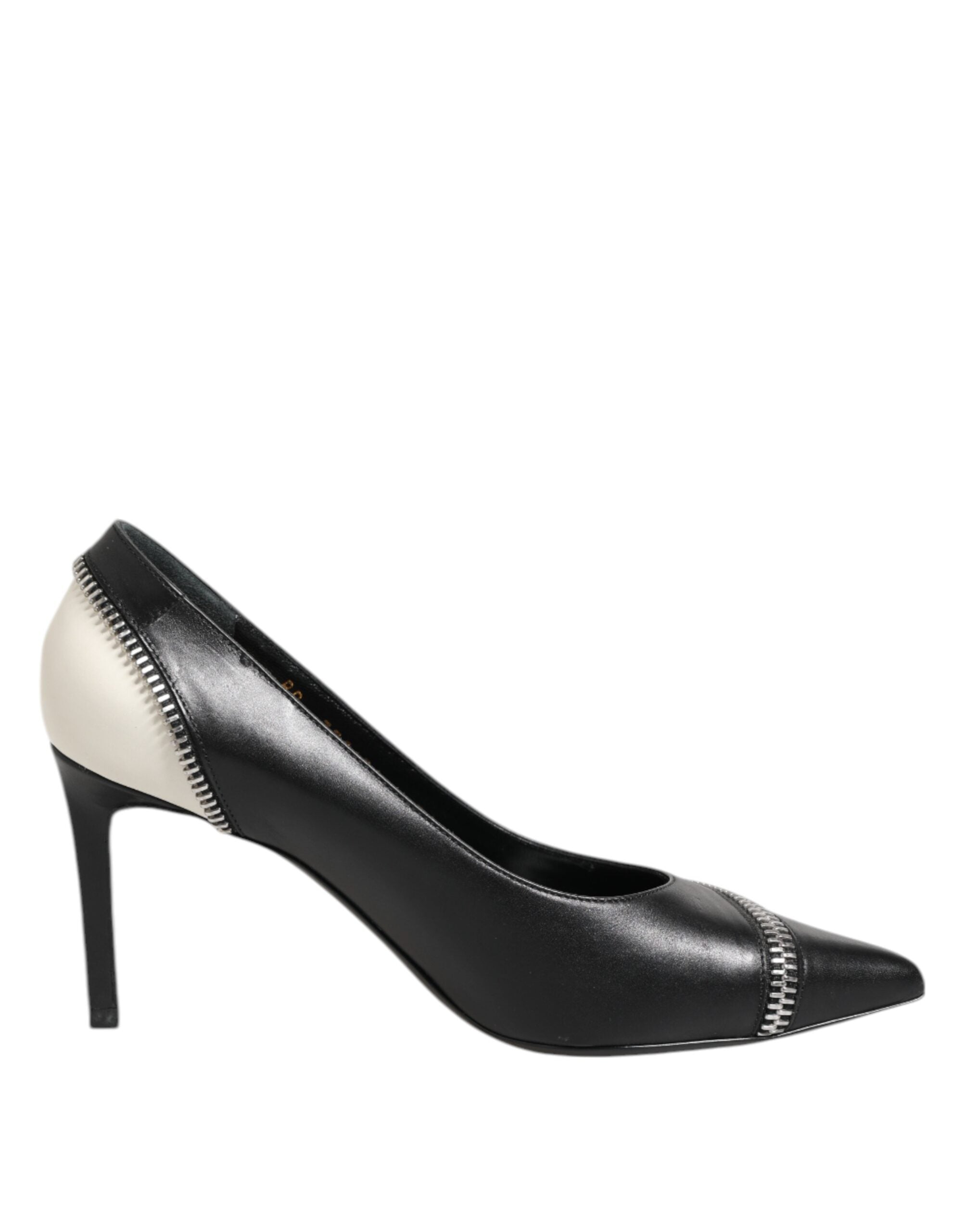White Black Leather Stiletto Heels by Saint Laurent