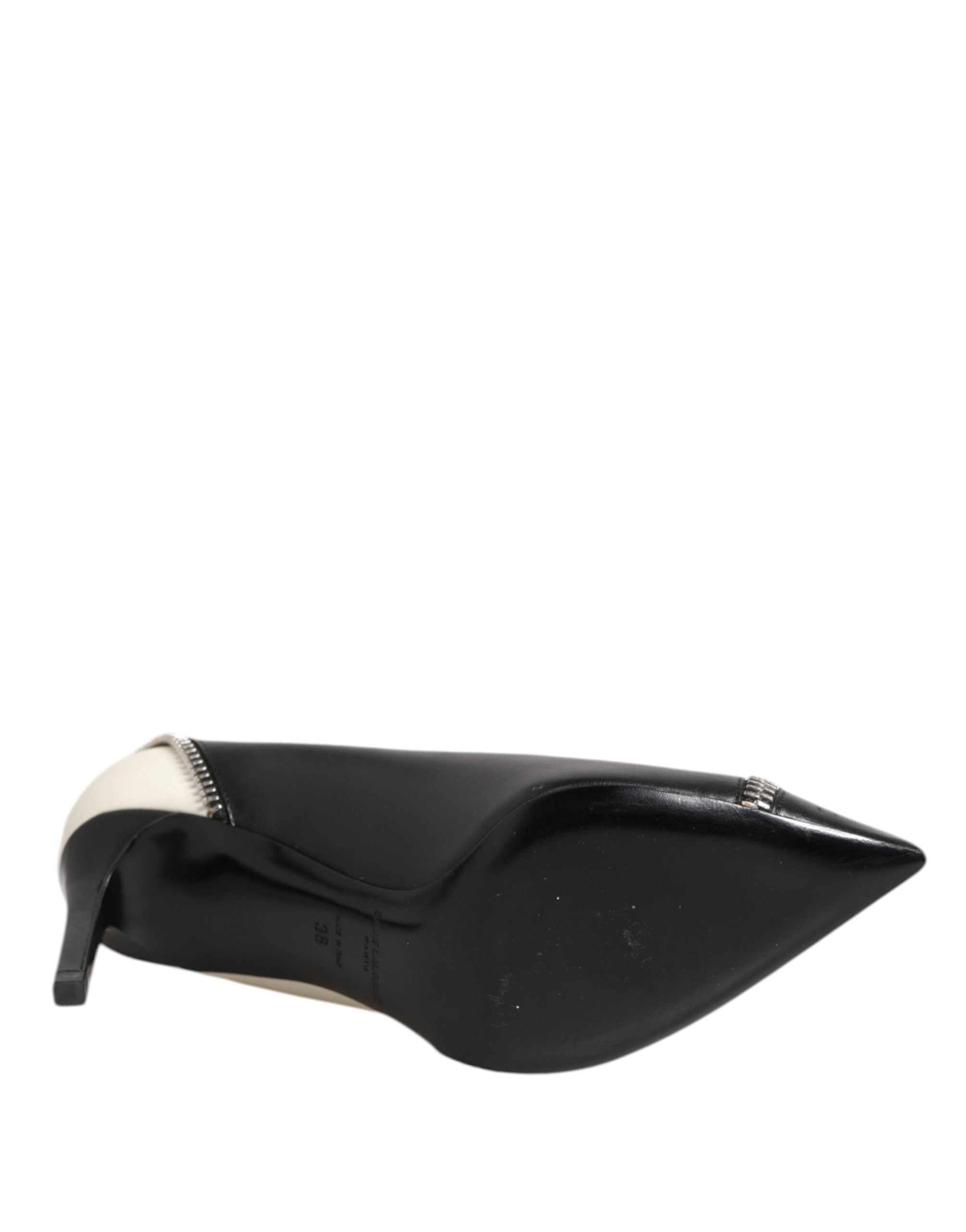 White Black Leather Stiletto Heels by Saint Laurent