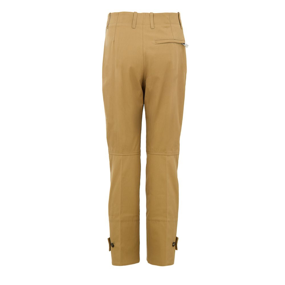 Beige Cotton High-Waist Trousers