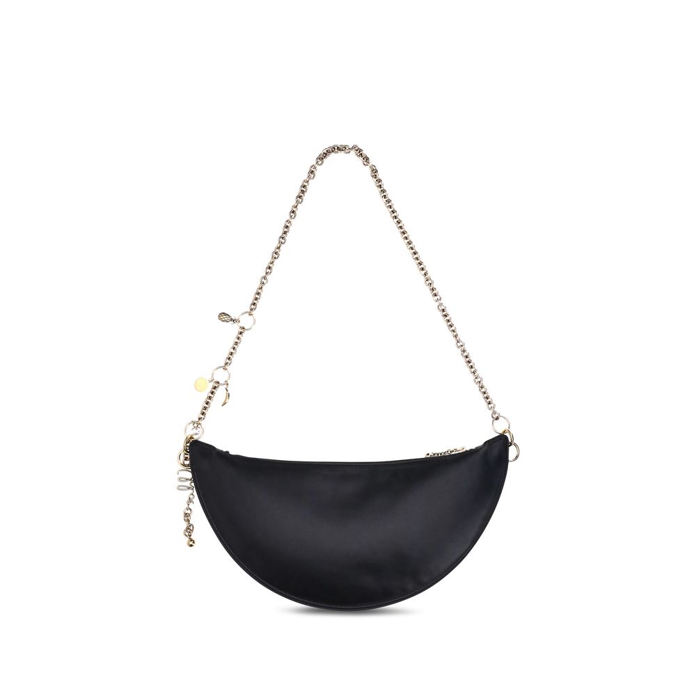 Schwarze Leder-Schultertasche mit Kettenriemen