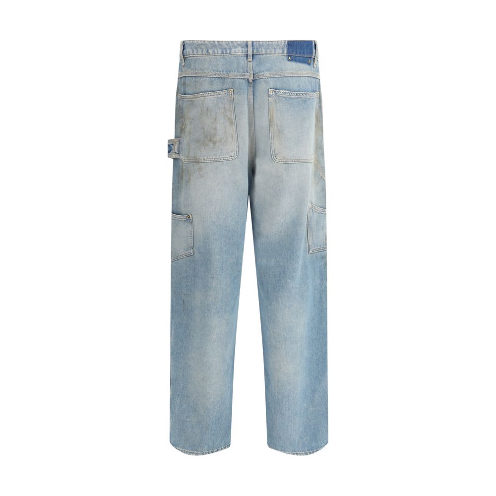 Blaue Baumwoll-Jeans mit weitem Bein und Vintage-Effekt