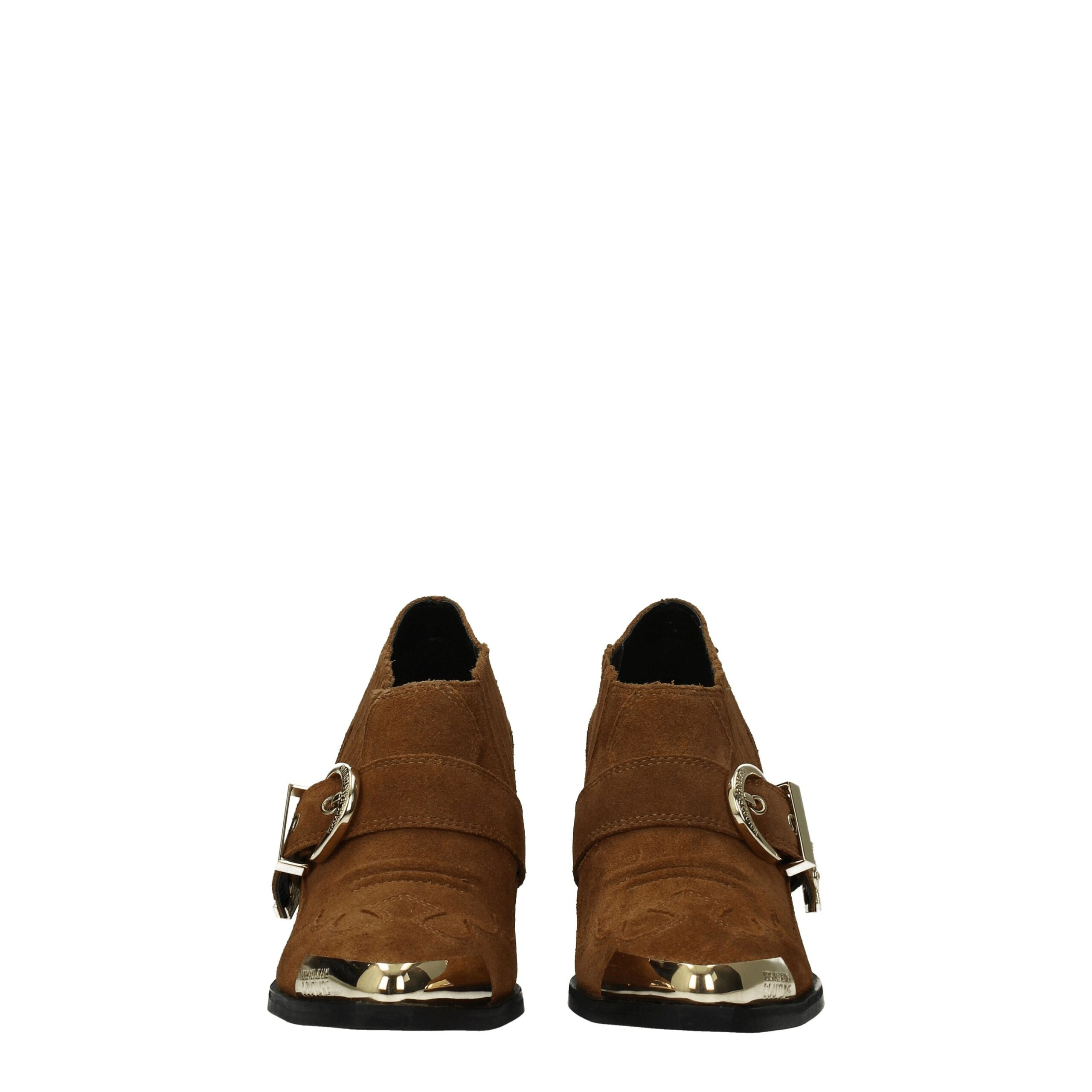 Brown Leather Ankle Boots with Vintage Logo Detail