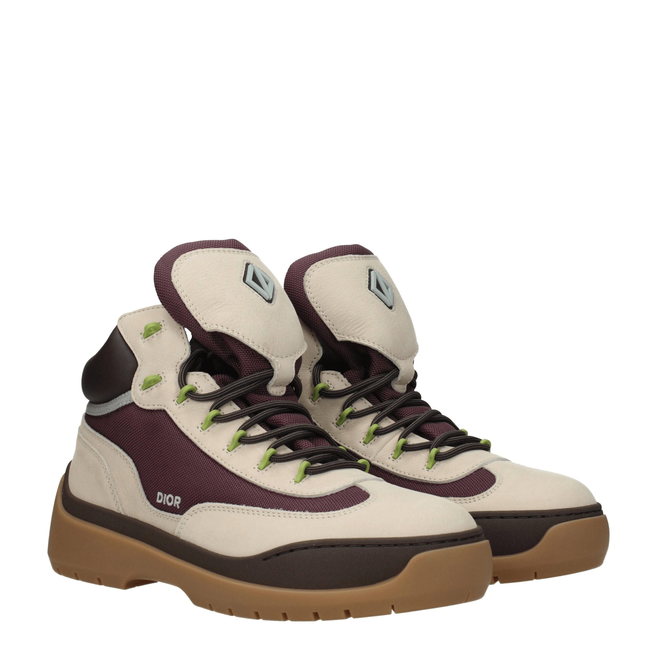 Beige Leather Ankle Boots with Vintage Logo Detail