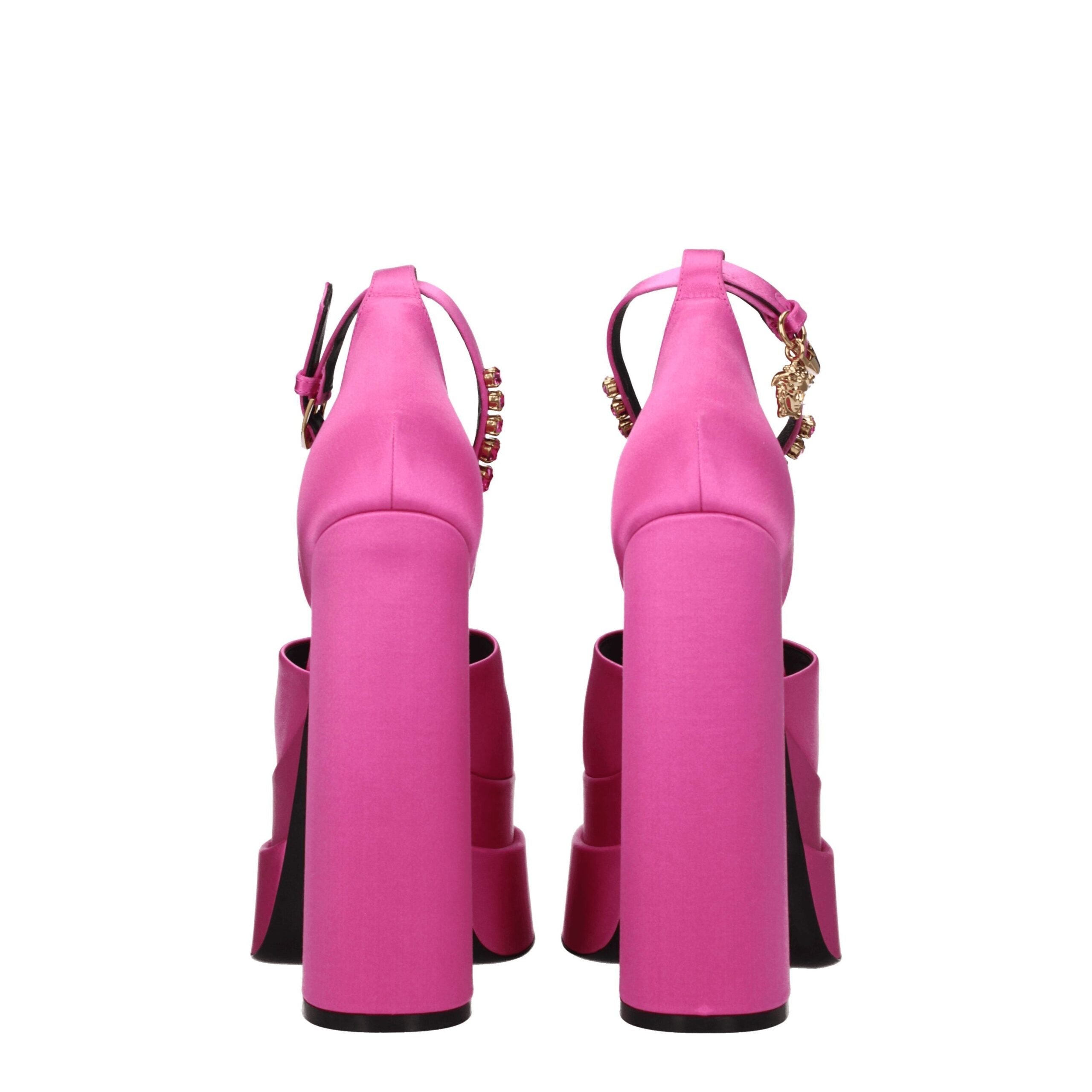 Sandales à plateforme en satin rose Versace