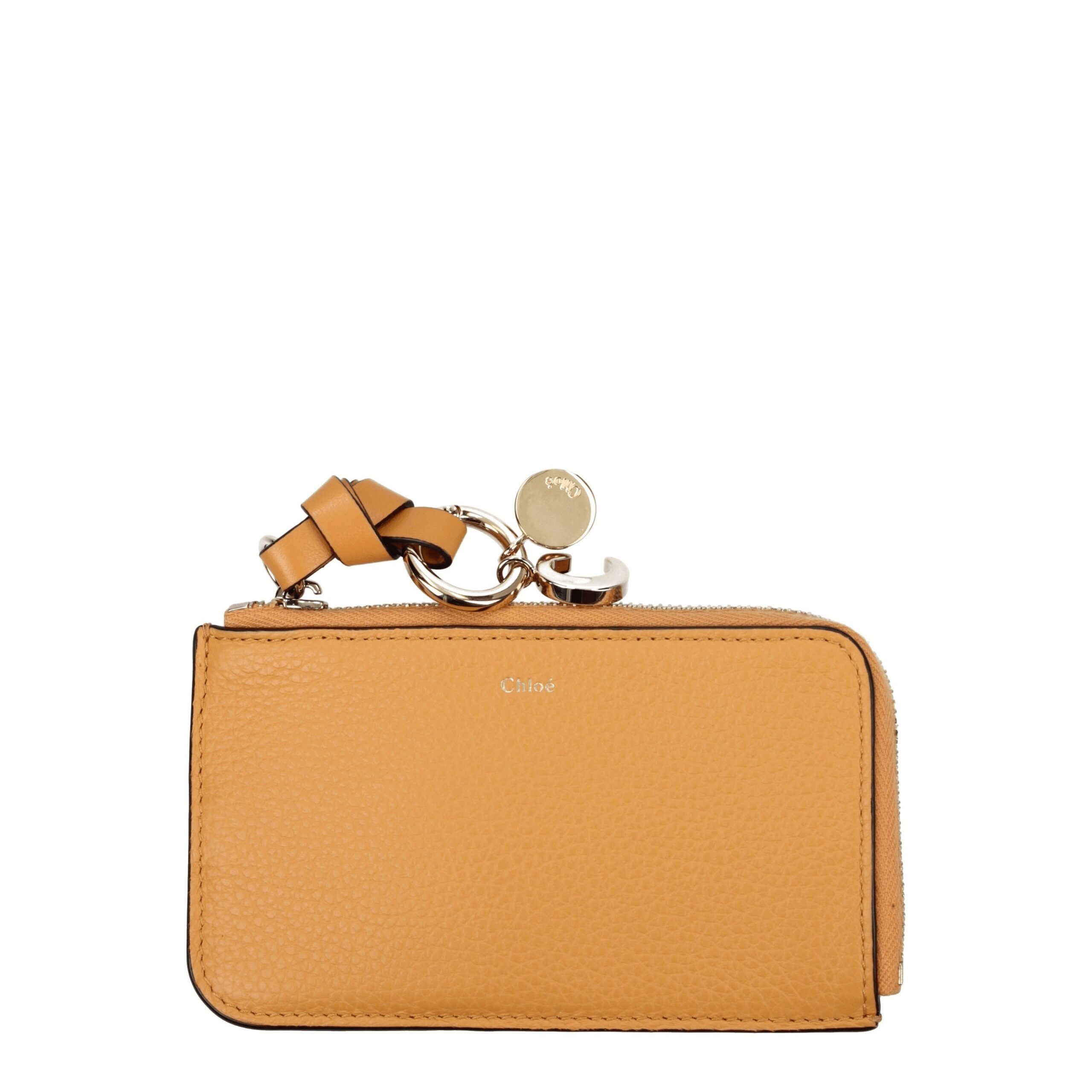 Orange Leather Coin Purse with Front Logo